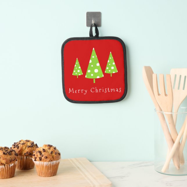 Lime White Polka Dots Christmas Trees  Pot Holder (Insitu(Hanging))