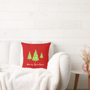 Lime White Polka Dots Christmas Trees  Throw Pillow