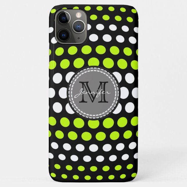Lime & White Polka Dots Pattern Monogram Case-Mate iPhone Case (Back)