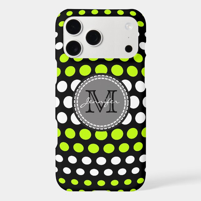 Lime & White Polka Dots Pattern Monogram Iphone Case (Back)