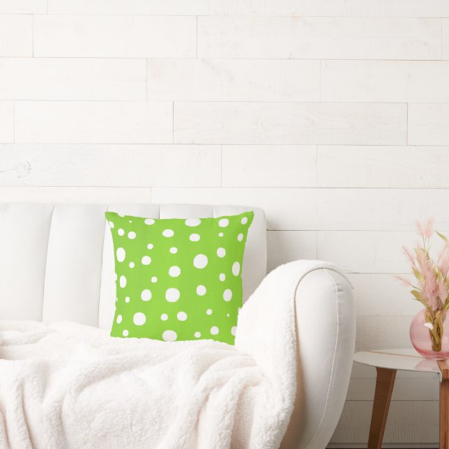 Lime White Polka Dots Throw Pillow (Couch)