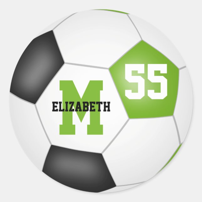 lime white soccer ball personalized classic round sticker (Front)