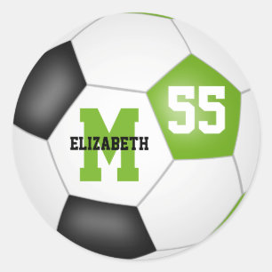 lime white soccer ball personalized classic round sticker