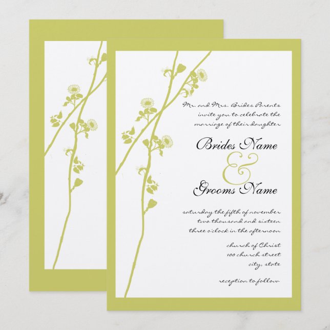 Lime Wild Flower Branch Wedding Invitation (Front/Back)