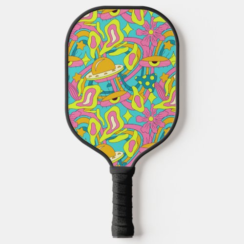 Lime Yellow Pink Retro 70s Psychedelic Trippy  Pickleball Paddle