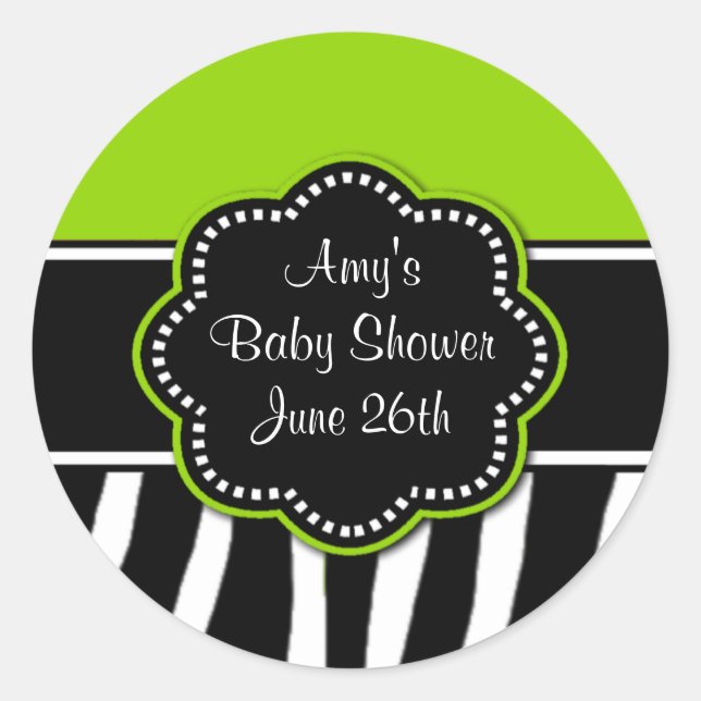 Lime Zebra Baby Shower or Birthday Stickers (Front)