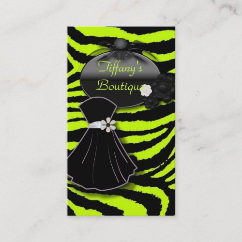 Lime Zebra print Tailor Dress Fashion Boutique Business Card