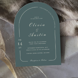 Limed Spruce Modern Arch Photo Elegant Wedding Invitation