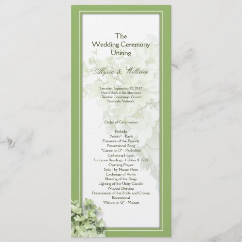 Limelight Tall Hydrangea Wedding Program Template