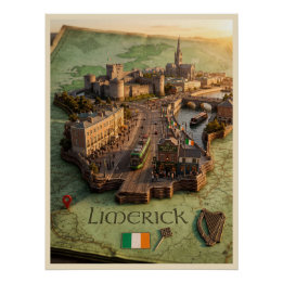 Limerick Ireland 3D Map Illustration Poster