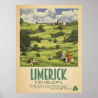 Limerick Ireland, Retro Irish Travel Advert