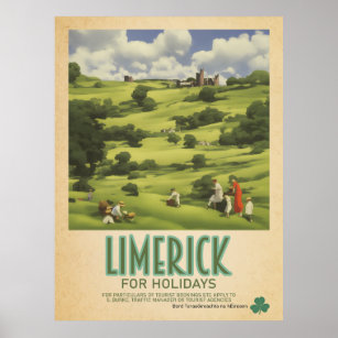 Limerick Ireland, Retro Irish Travel Advert Poster