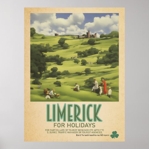 Limerick Ireland Retro Irish Travel Advert Poster