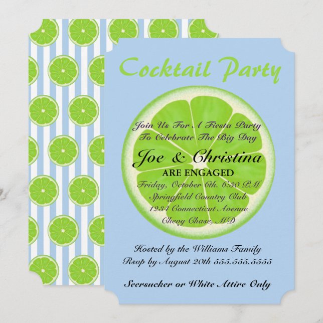 Limes And Seersucker Fiesta Cocktail Party Card (Front/Back)