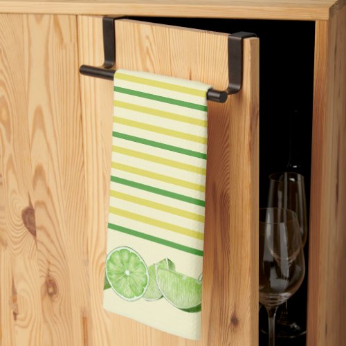 Limes and Yellow  Green Stripes   Kitchen Towel