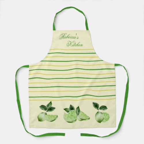 Limes and Yellow  Green Stripes Personalized Apron