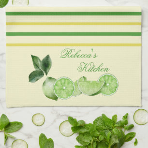 Limes and Yellow & Green Stripes Personalized Kitchen Towel