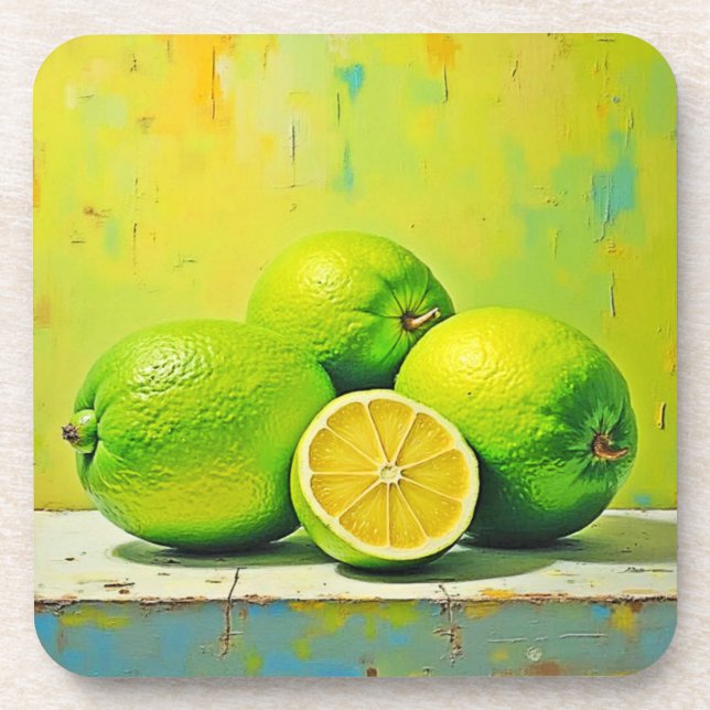 Limes' Bright Summer Pop Design Beverage Coaster (Front)