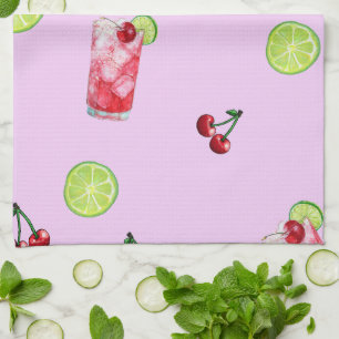 Limes Cherries Cocktails Pink Kitchen Towel