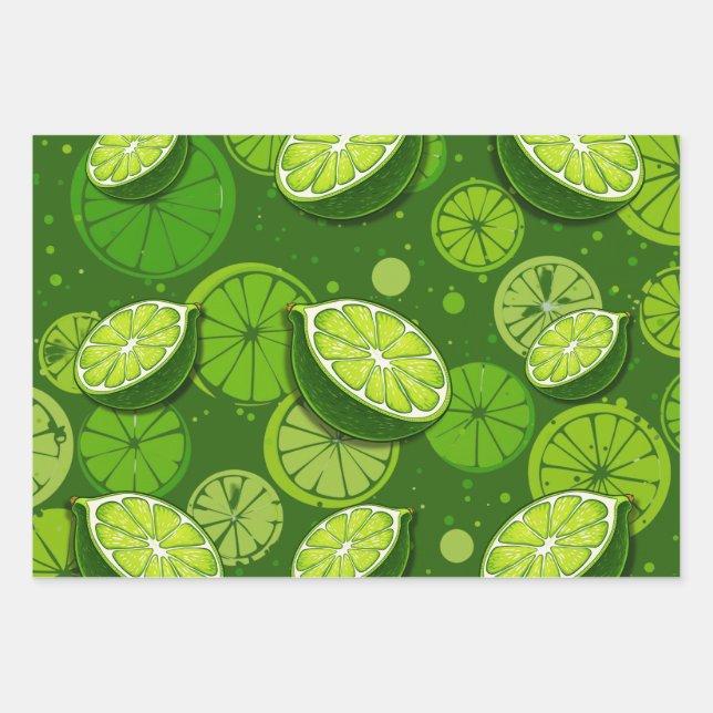 Limes in Three Different Greens  Wrapping Paper Sheets (Front)