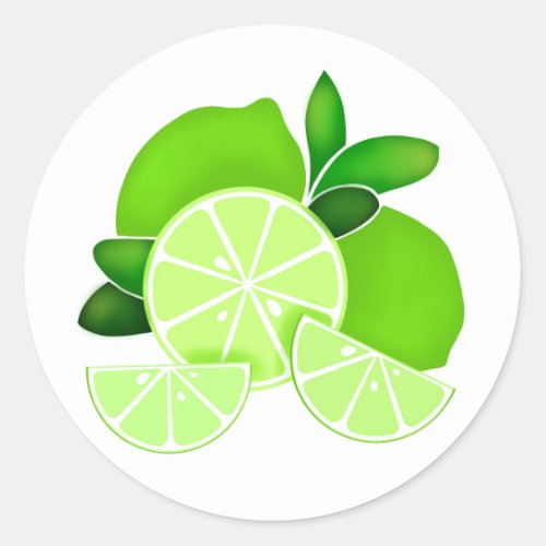 Limes  lime slices  sunny citrus pattern      classic round sticker