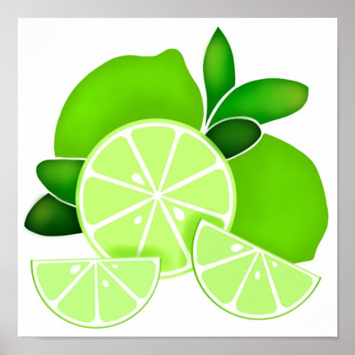 Limes  lime slices  sunny citrus pattern        poster