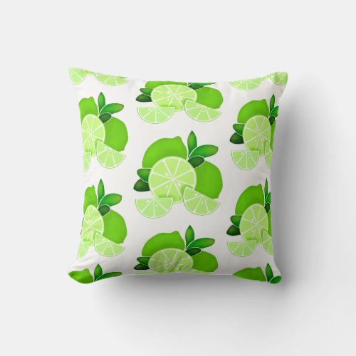 Limes  lime slices  sunny citrus pattern     throw pillow