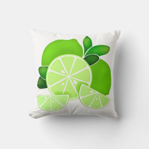 Limes  lime slices  sunny citrus pattern    throw pillow