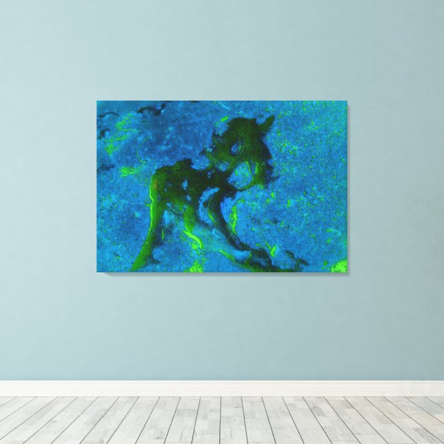 Limestone Abstract in Greens and Aqua Blues Canvas Print (Insitu(Wood Floor))
