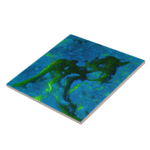 Limestone Abstract in Greens and Aqua Blues Ceramic Tile