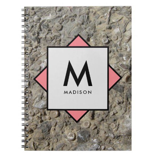 Limestone Fossils with Your Name and Monogram on Notebook
