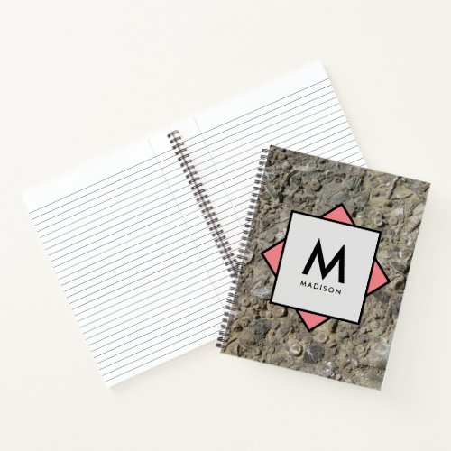 Limestone Fossils with Your Name and Monogram on Notebook