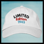 Limited Edition 1943 or Birth Year,  Funny Retro Embroidered Baseball Cap<br><div class="desc">Limited Edition Funny Retro Embroidered Baseball Cap - Hat, 1943 or Your Birth Year. Many Colors to choose from. Unique vintage retro birthday gift for old man. Easy to change year or text. Sample cap is white - Embroidery colors are Black, Red, and Blue - best on light color caps....</div>