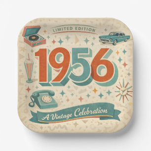 Limited Edition 1956 Birthday 50s Retro Style Paper Plates