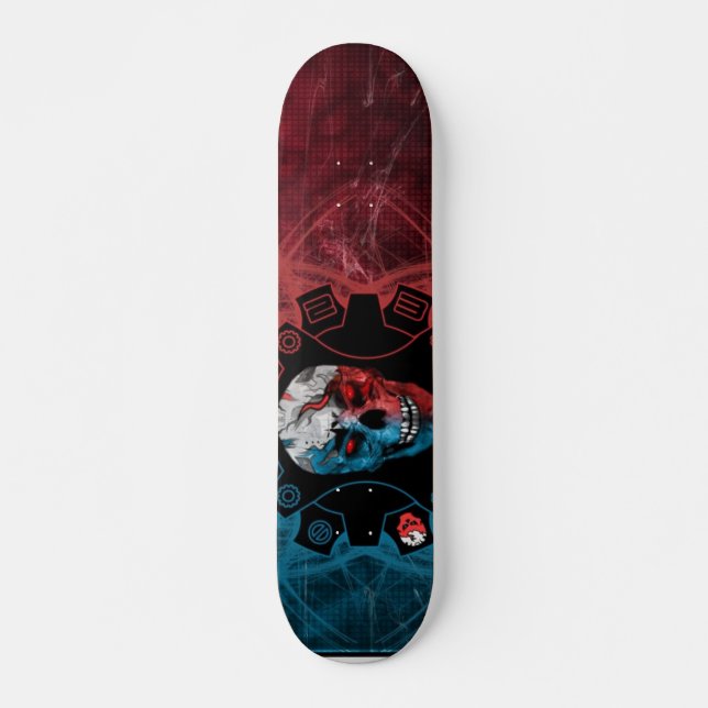 LIMITED EDITION:  Blue & Red Skull Skateboard Deck (Front)