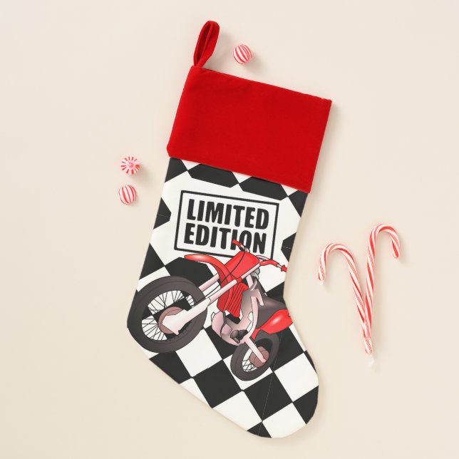 Limited Edition Dirt Bike Motorcycle Checkerboard Christmas Stocking (Front)