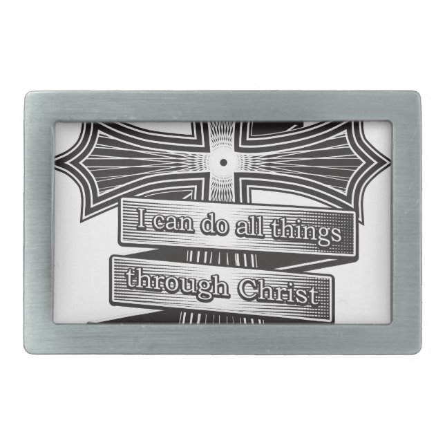 Limited Edition Philippians 4:13 Christian Bible Rectangular Belt Buckle (Front)