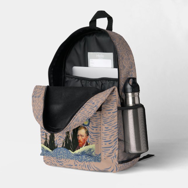 Limited Edition Van Gogh Starry Night Backpack: Pe Printed Backpack (Back Corner Right (Open))