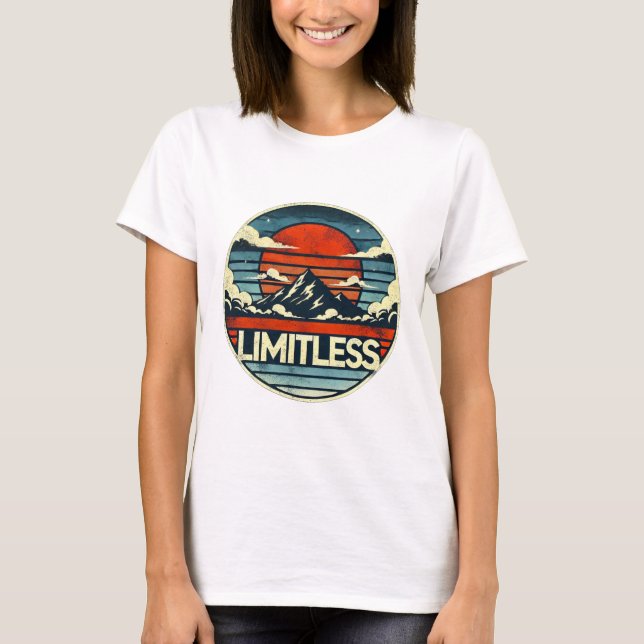 Limitless Horizon: Mountain Sunset Art T-Shirt (Front)