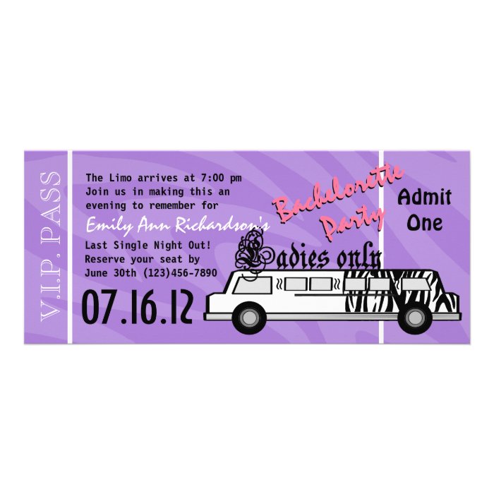 Limo Bachelorette Party Custom Invitations