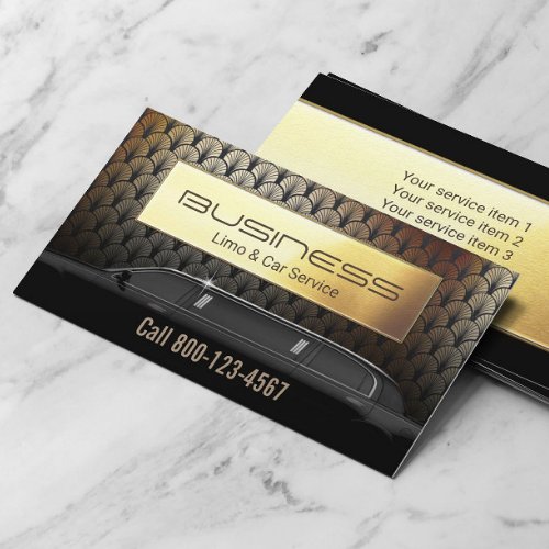 Limo  Car Service Modern Gold Limousine Driver Business Card