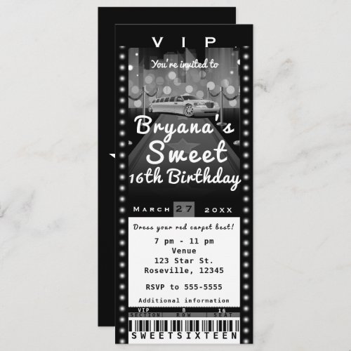 Limo in City Black  White Party Ticket Invitation