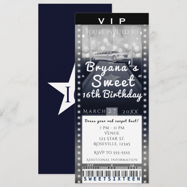 Limo in the City Night VIP Party Ticket Invitation (Front/Back)