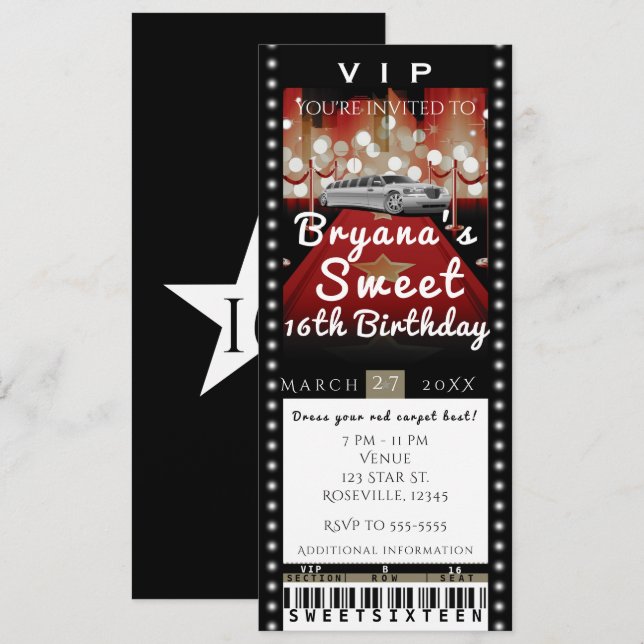 Limo in the City Night VIP Party Ticket Invitation (Front/Back)