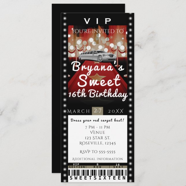 Limo in the City Night VIP Party Ticket Invitation (Front/Back)