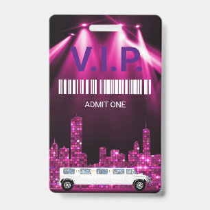 Limo Pass Party Pass, VIP, Invitation, glitter Badge