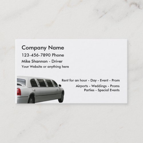 Limo Rental And Driver Service Business Card