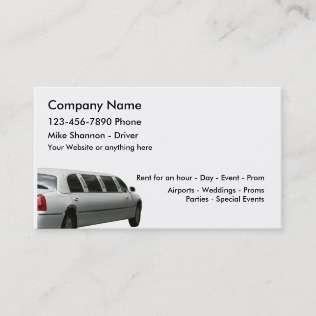 Limo Rental And Driver Service Business Card (Front)