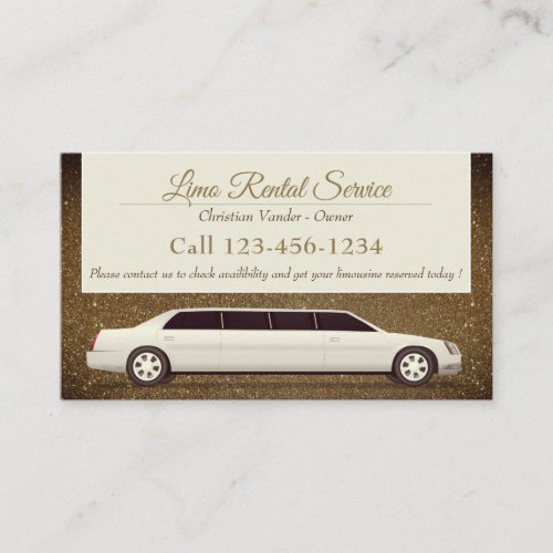 Limo Rental And Driver Service  Luxury Glitter Business Card