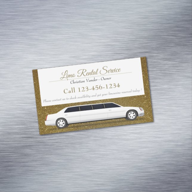 Limo Rental And Driver Service | Luxury Glitter Business Card Magnet (In Situ)